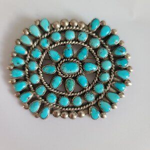 Zuni real blue turquoise brooch pin sterling silver cluster large Old Dead Pawn